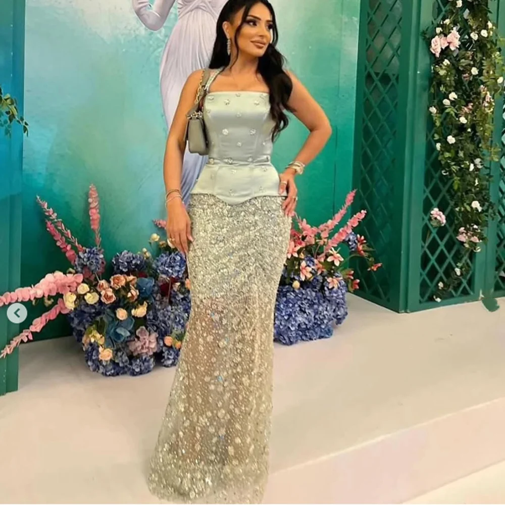 

Роскошное вечернее платье шалфейно-зеленого цвета с бисером по индивидуальному заказу и бретельками для торжественных случаев