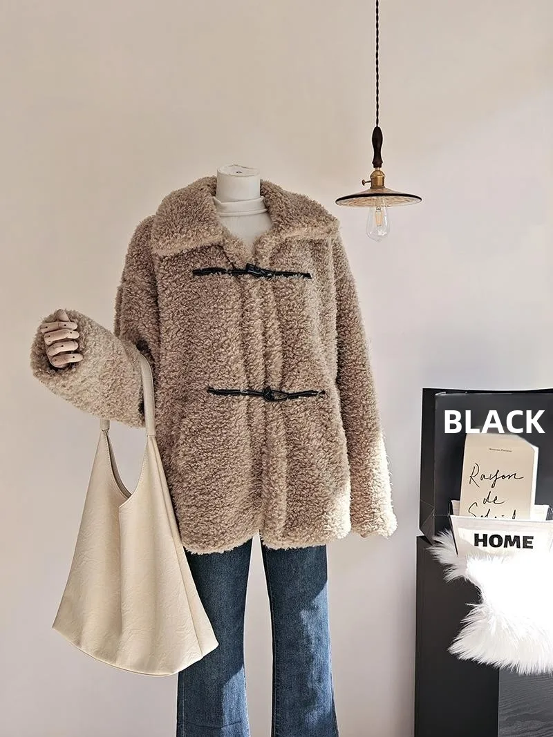 Kerry Wanita Panjang eepskin Jaet Kerah Berdiri Berkancing Mantel Musim Dingin Hangat Panjang Sedang Pakaian Luar Berbulu Perjalanan Sle...