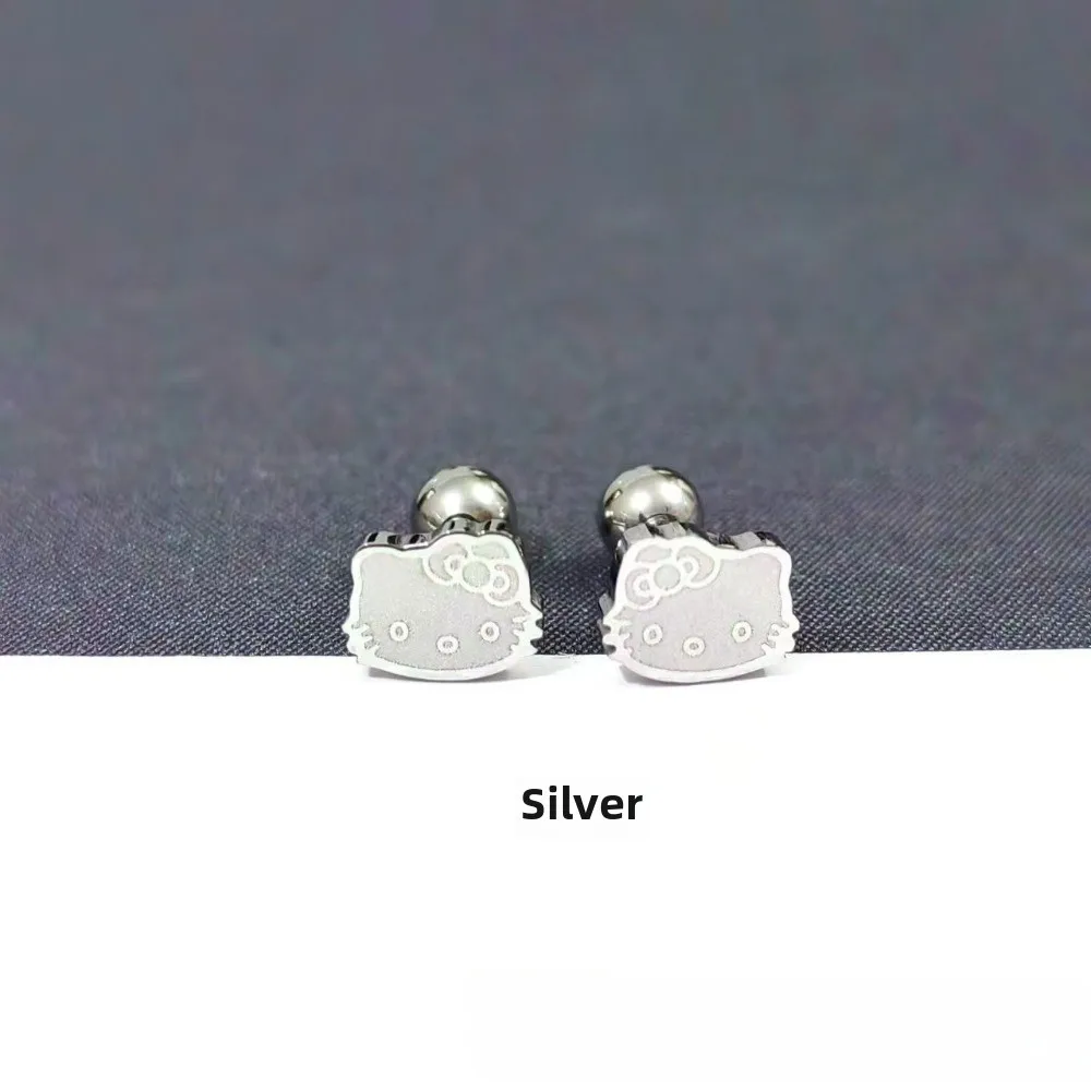 Korean Style New Niche Sweet Cute KT Cat Screw Earbone Nails Fashionable Personality Versatile Titanium Steel Earrings