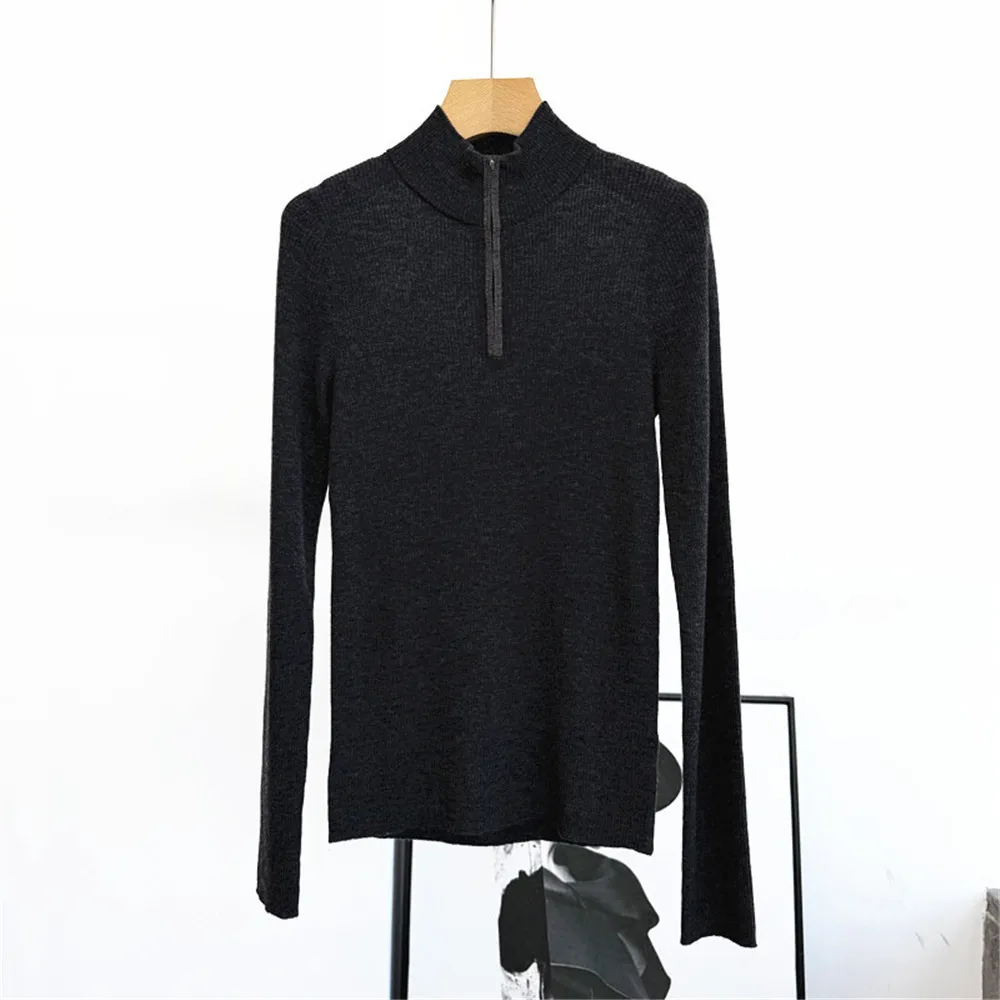 

25 Autumn/Winter New Product Women's Stand up Collar Half Zipper Chain Long Sleeve Knitted Thin Bottom Top
