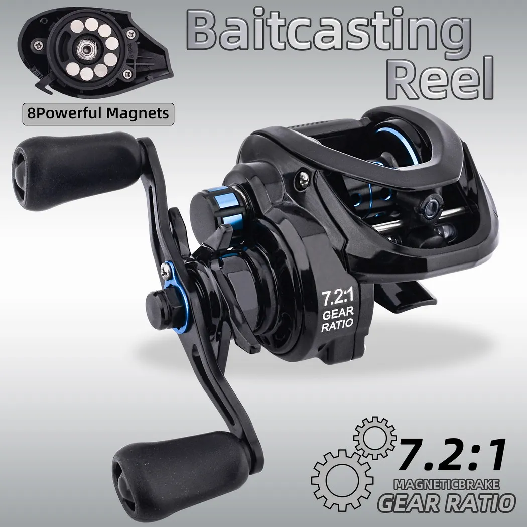 Moulinet de pêche à lancer 8 kg de résistance maximale, cadre en aluminium, poids léger 156 g, rapport de transmission 7.2:1, 5+1BB, pour eau douce et eau salée