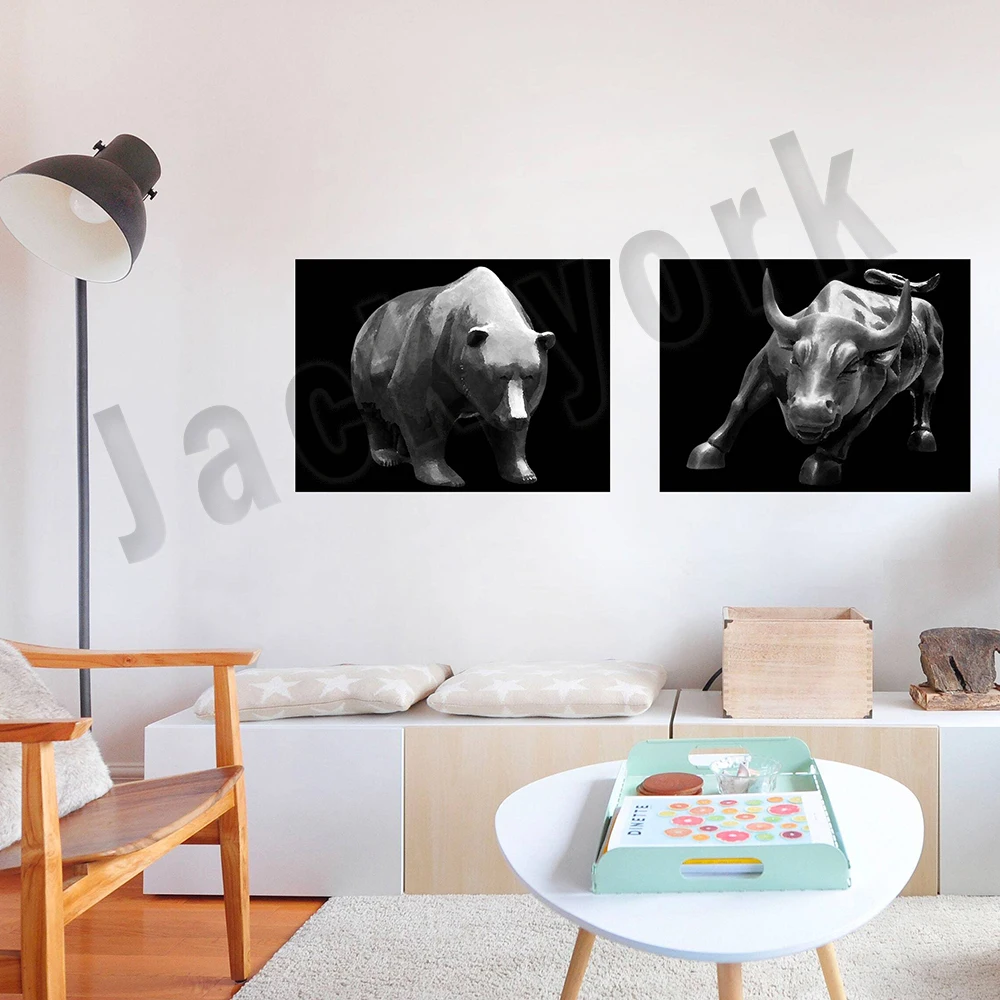 Stock Market Posters - Wall Art Prints Featuring Bulls Bears - Financial Theme Decor - Stock Exchange Design - Bears And Bulls D