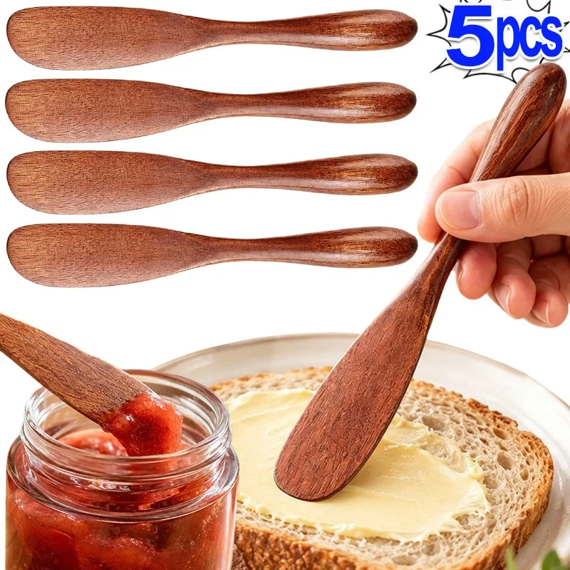 Phoebe Wood Butter Knife Spreader Japanese Style Flat Thin Blade for Jam Cheese Toast Smooth Polished Handle Kitchen Gift Rustic