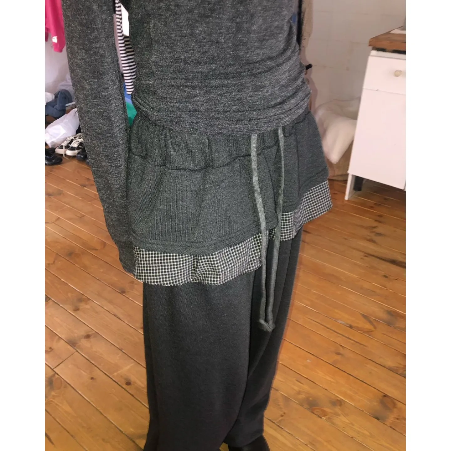 

Retro Plaid Skirt Hem Lace Casual Sports Pants Women's Long Pants Autumn Winter New Style Sweet Style Knitted Wide Leg Pants