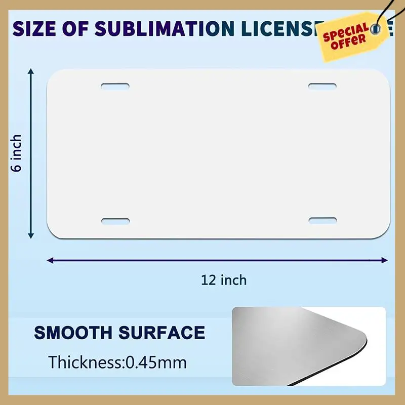 Rendimiento estable-14 piezas en blanco para matrículas de sublimación, espesor de etiqueta de matrículas de sublimación automotriz 0,65 mm Metal Wh