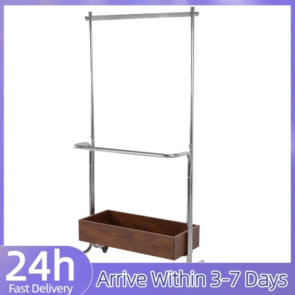 

Напольная вешалка для одежды на колесиках со съемным деревянным ящиком для хранения одежды, сумок и головных уборов