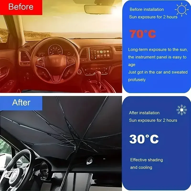 Car Sunshade Umbrella Heat-Insulated Protector Parasol Summer Sun Interior Windshield Protection Accessories Auto Shading