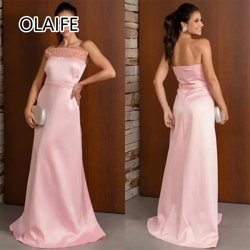 

Женское вечернее платье по индивидуальному заказу с воротником-лодочкой, атласное платье-футляр с бисером, длиной до пола, платье для выпускного вечера в Дубае