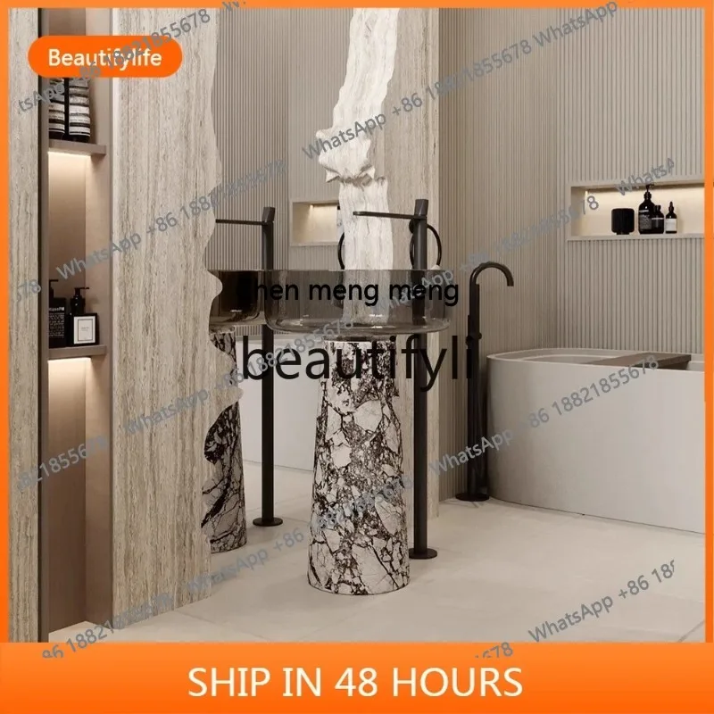 cn8617 ss Marble Balcony Outdoor Transparent Floor-Standing Washbasin Column Basin Washstand