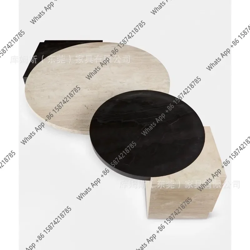 

Vv W Nordic Grid Simple Natural Yellow Travertine Marble Combination Coffee Table Model Room Living Room Art Coffee Table