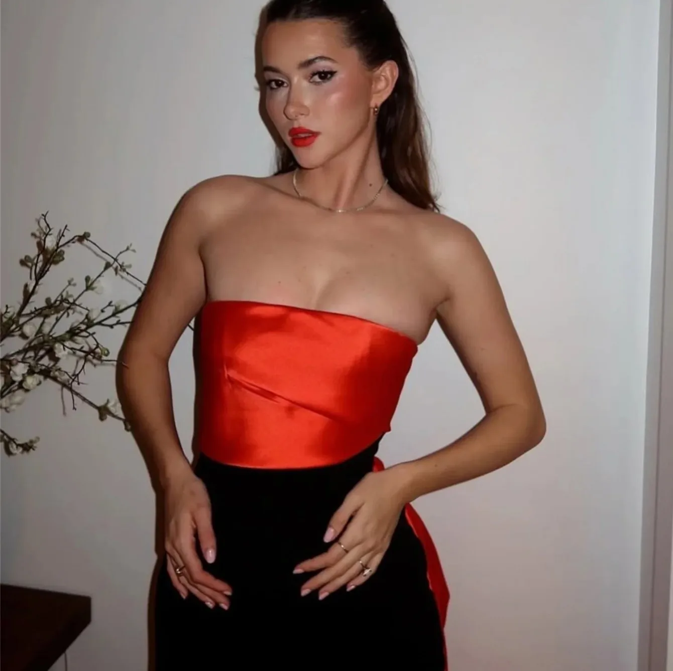 موضة جديدة حورية البحر فستان رسمي للسهرة بدون حمالات طيات من الساتان أسود أحمر للحفلات الراقصة وحفلات أعياد الميلاد رداء السهرة #3