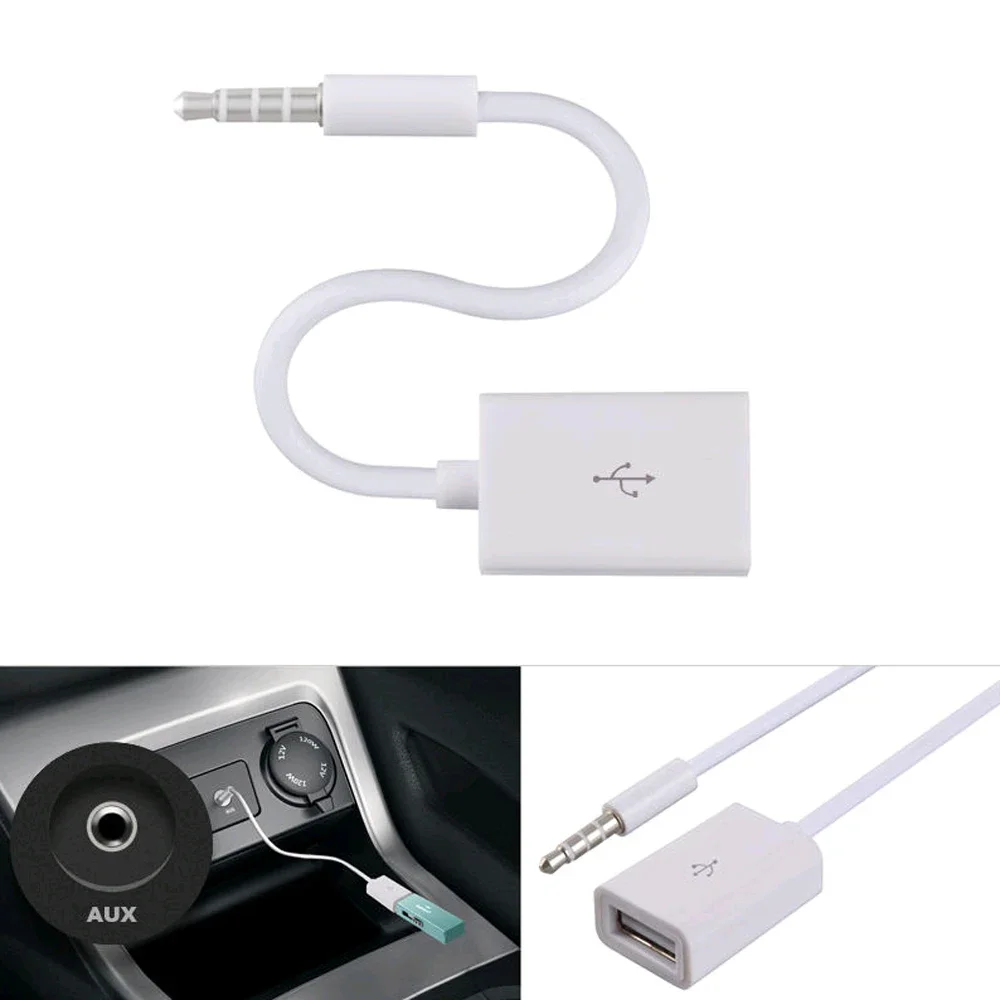 

1X White Mini Portable Car USB 2.0 AUX Audio Conversion Cable 3.5mm Male Plug Jack Female Cable Auto MP3 Car Auto Accessories