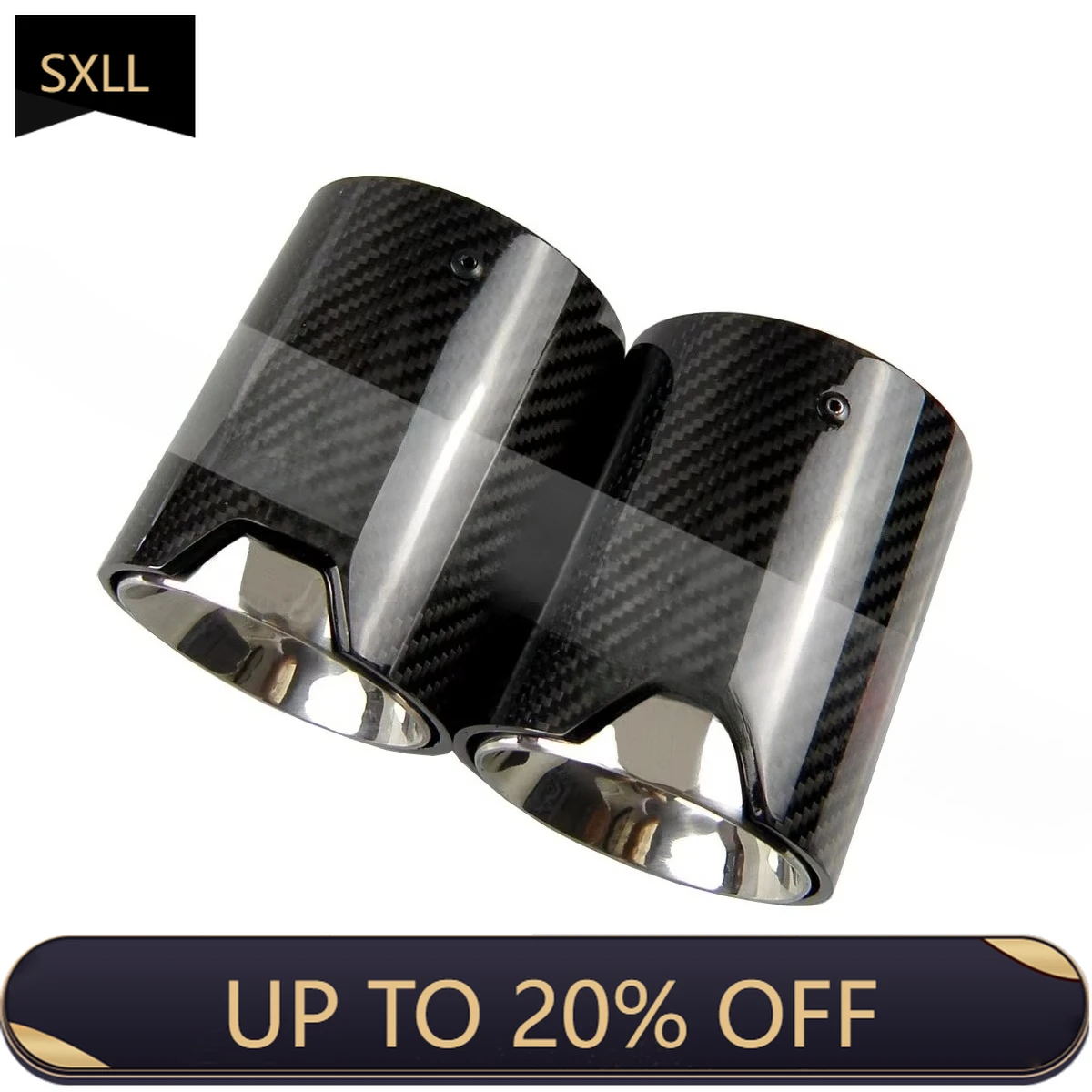 

SXLL 4 Piece Carbon Fiber Exhaust Tip Fits M5 F90 Carbon Fiber Exhaust Tip with Silver Inner Tube and Glossy Black Cover