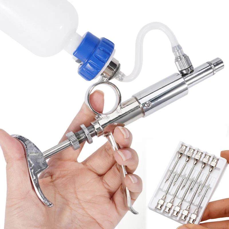 

Автоматический ветеринарный шприц для животных 2/5 мл с 10 иглами, инъектор для вакцинации с двойным отсеком для вакцин