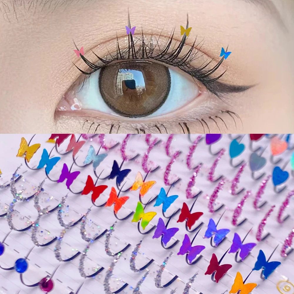 Silver Glitter Individual Lashes Color Diamond False Eyelashes Butterfly Mink Fairy Lash Clusters Sweet Heart Makeup Lashes