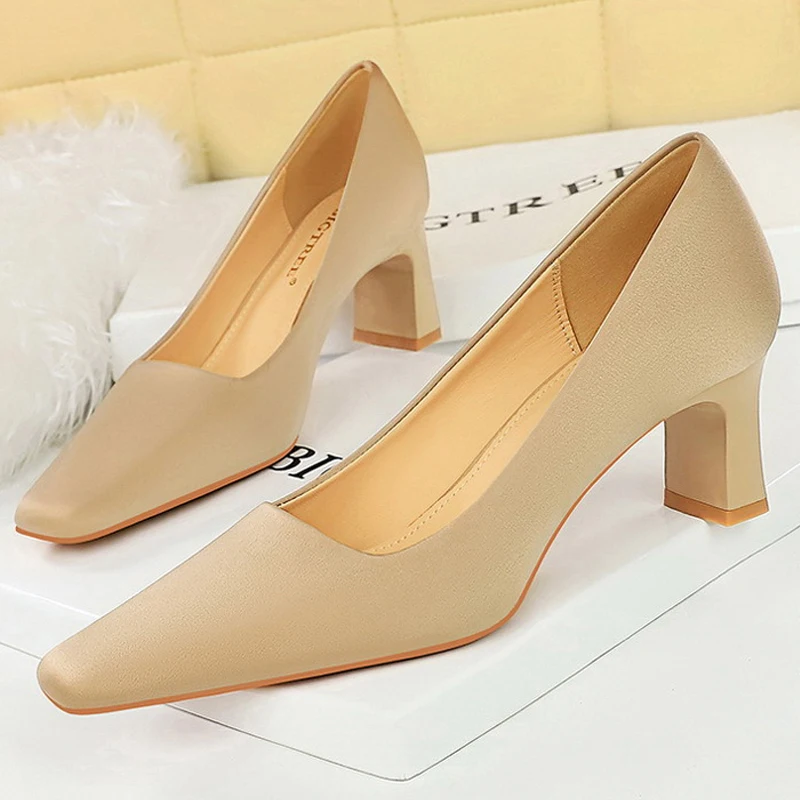 BIGTREE Shoes 2024 New Silks Satins Thick Heeled Women\'s Shoes Square Head Women Pumps Professional OL Office High Heels Female