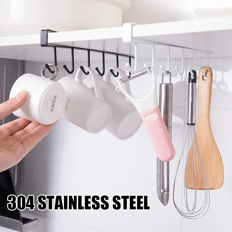 

Kitchen Storage Rack Cupboard Shelf Hanging Hook Organizer Closet Clothes Glass Mug Metal Organizer Shelf Hanger Storage Hooks