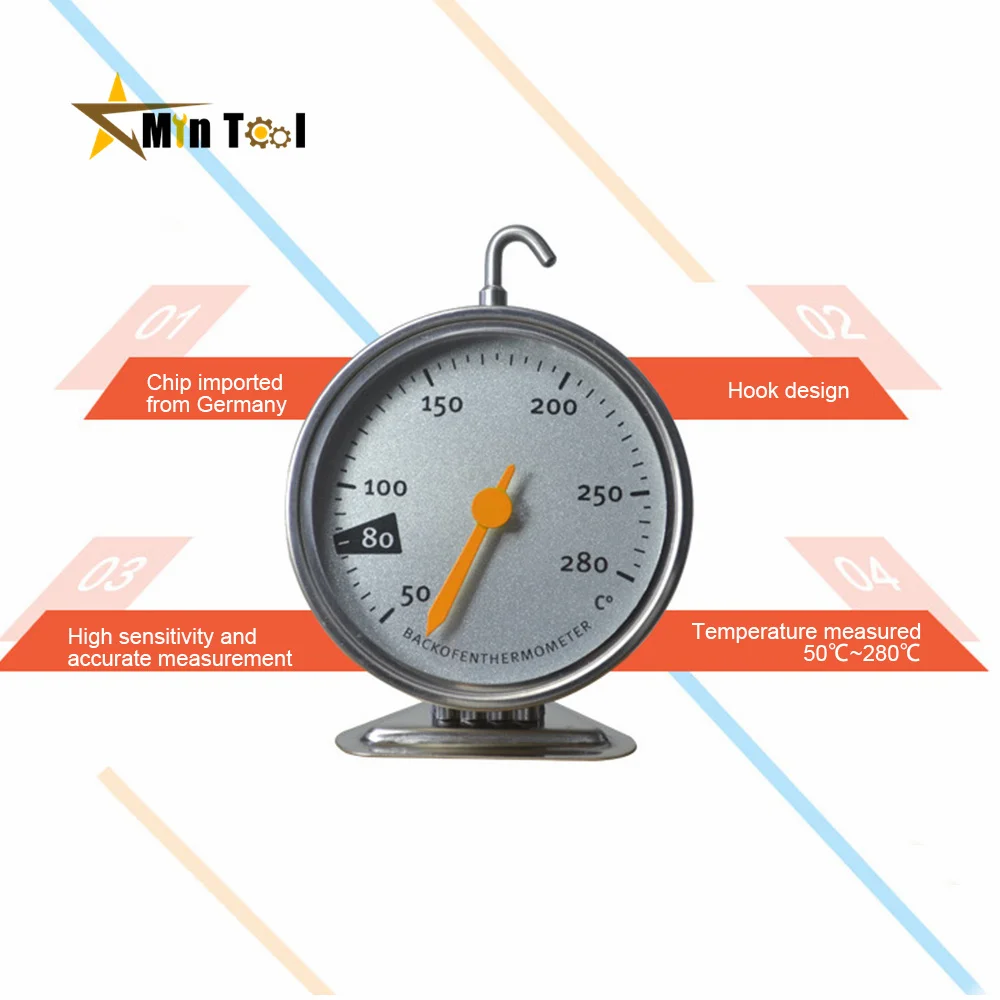 Stainless Steel Oven Thermometer Hang Stand Dial Baking BBQ Cooking Meat Food Temperature Measurement Kiechen Supply