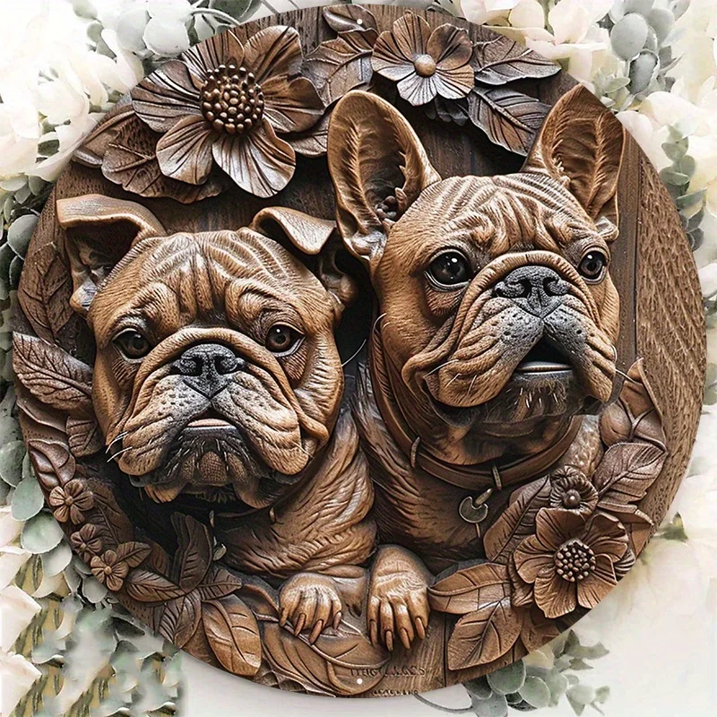 

Round French Bulldogs Aluminum Metal Sign, Decorative Door Hanger, Wall Art, Wreath Sign, Unique Home Decor, 8x8in, 1PC