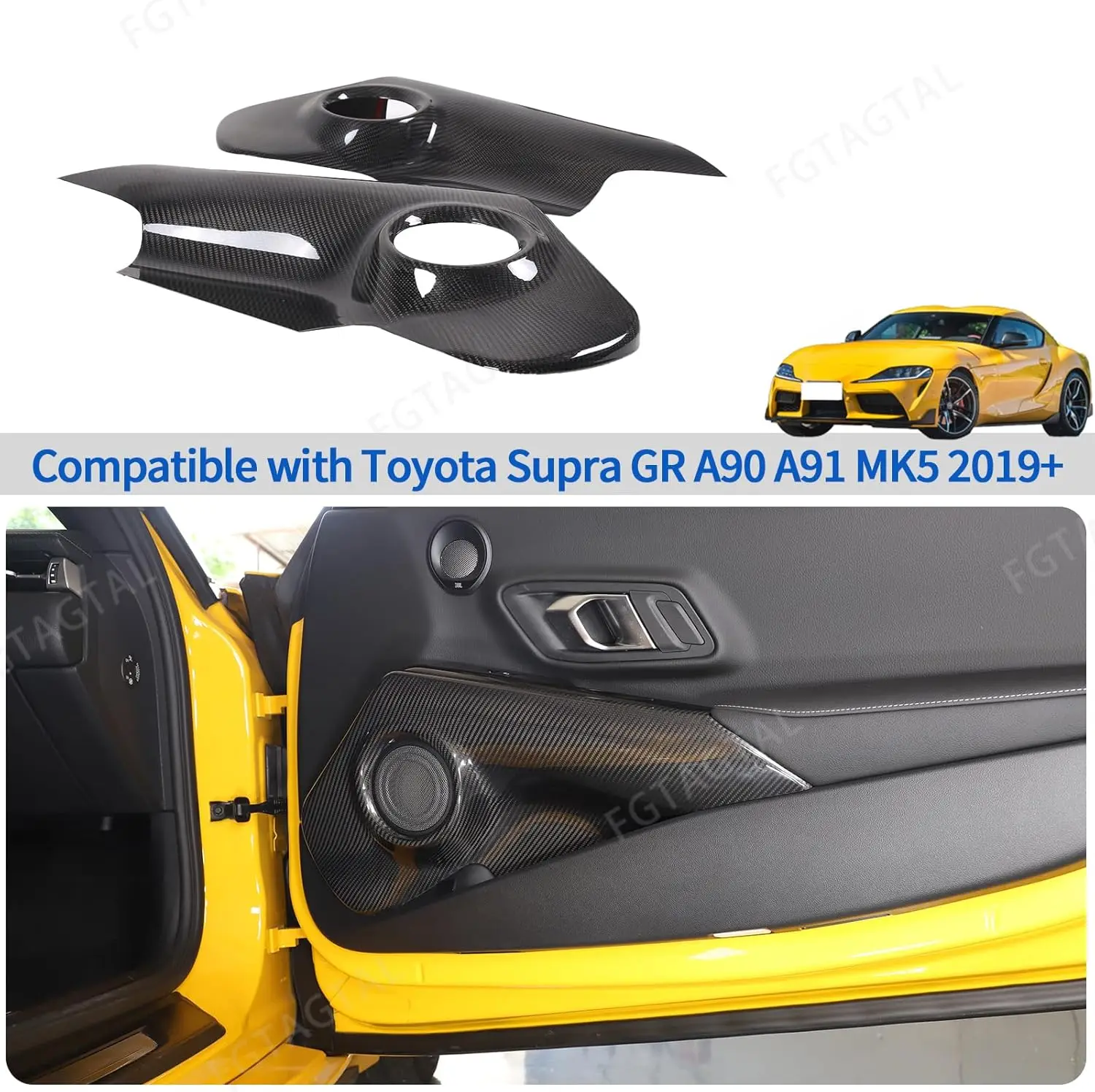 Real Dry Carbon Fiber Car Inner Door Audio Speaker Panel Cover Trim Sticker Accessories For Toyota GR Supra A90 2019-2025