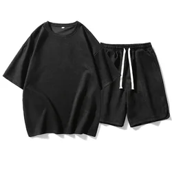 Conjunto de treino solto masculino, manga curta, roupas esportivas casuais da moda, shorts de alta qualidade, verão 2024