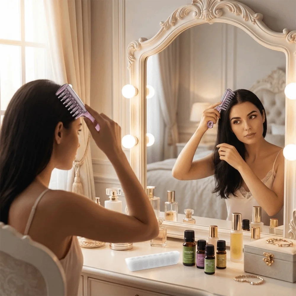 Wide-tooth Massage Guide Liquid Comb Anti-Frizz Plastic Hair Oil Comb Anti-Static with Dust Cover Scalp Massage Comb