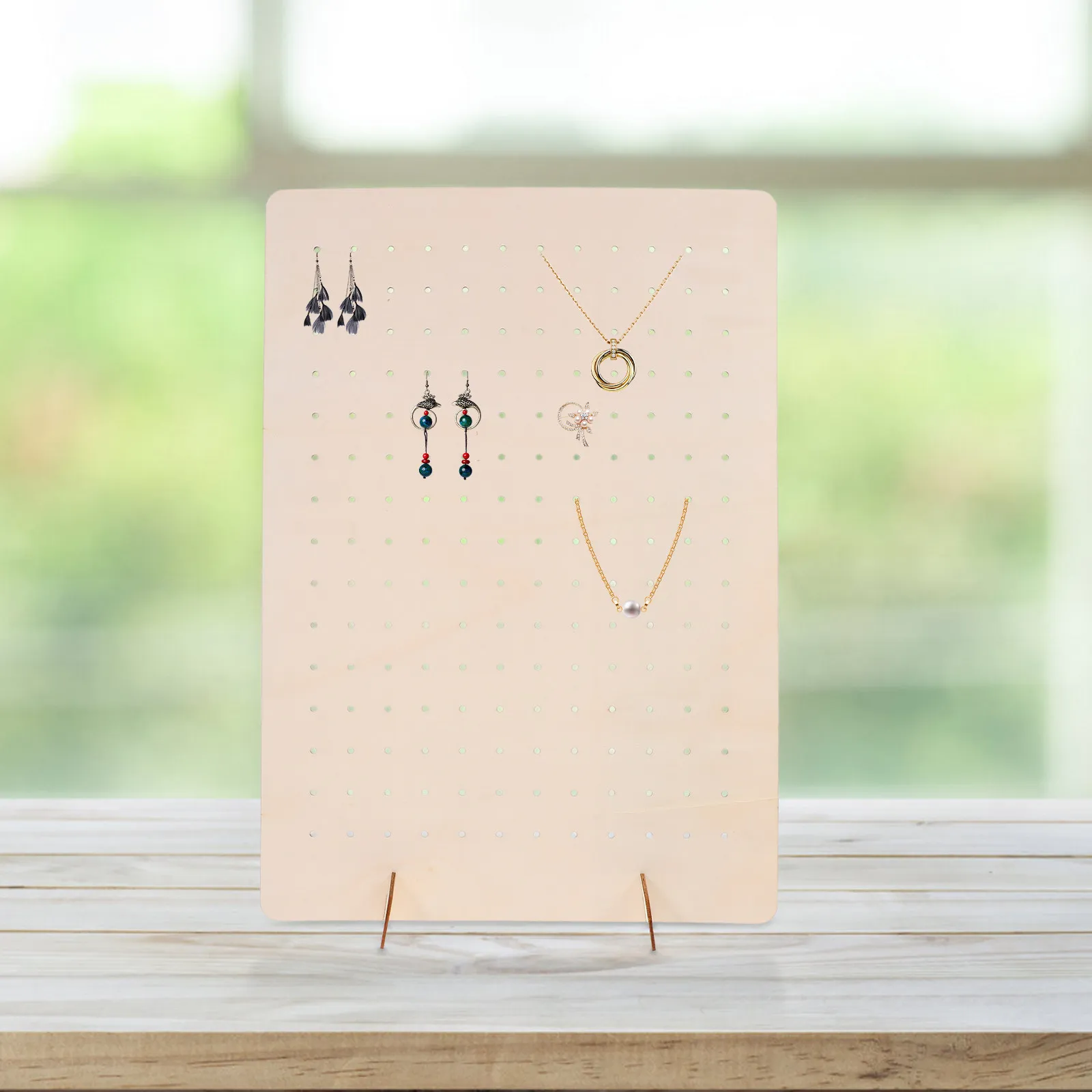 

Wooden Pegboard Display Stand for Jewelry Earrings Necklaces Organizer Portable Lightweight Elegant Home Office Commercial Use