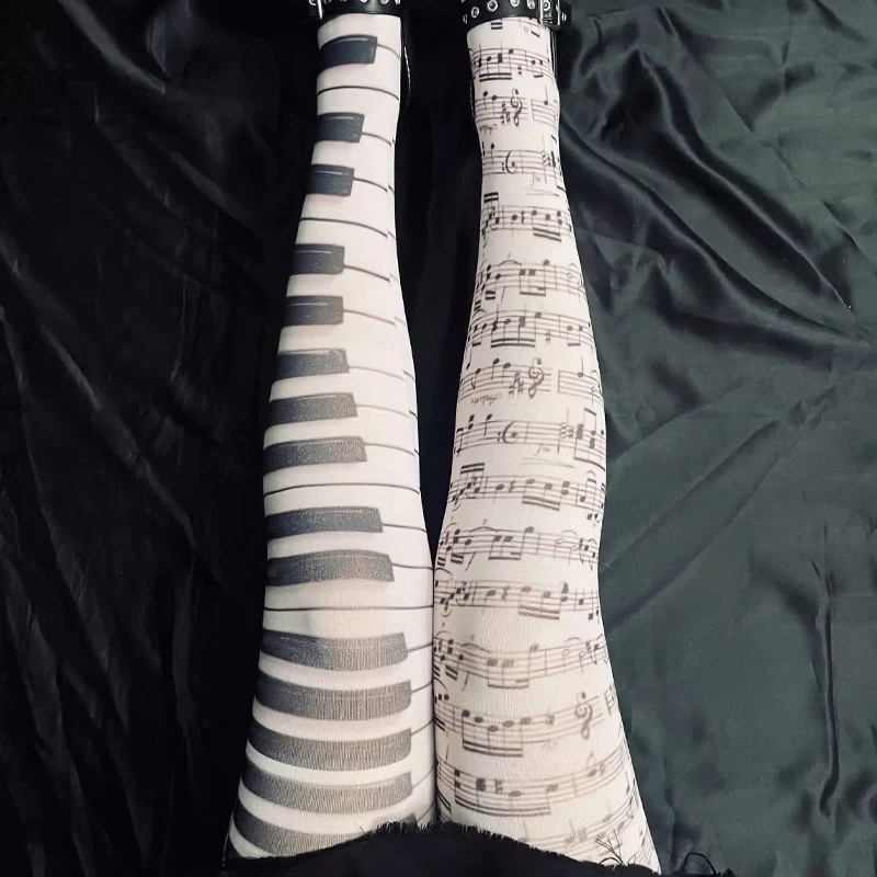 

2026 Subculture Anime Punk Rock Print Cos Street Sweet Cool Funky Y2k Piano Music Note Base Socks Pantyhose Funny Holiday Party