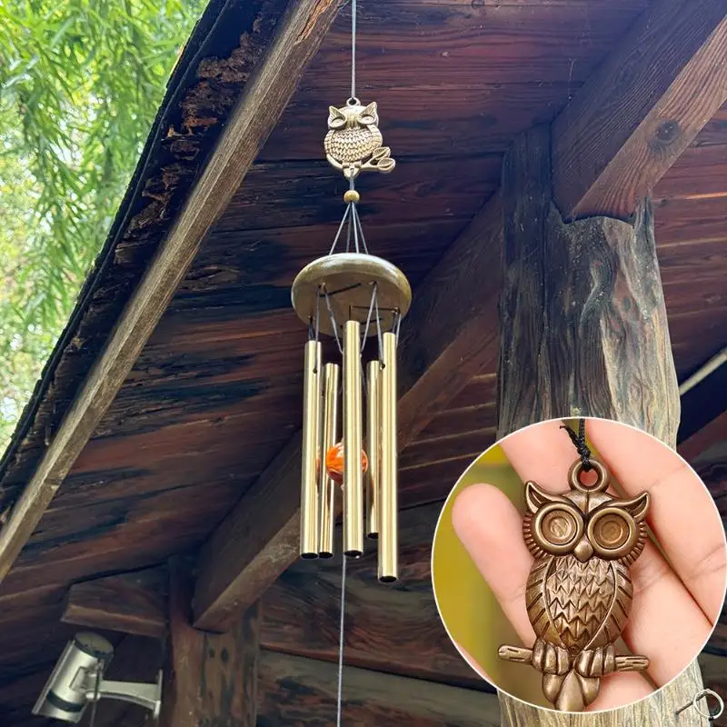 Musical Wind Chime 5 Bronze Aluminum Tubes Creative Gift for Room Outdoor GardenDecor Butterfly Owl Charms Hanging Chimes Decors
