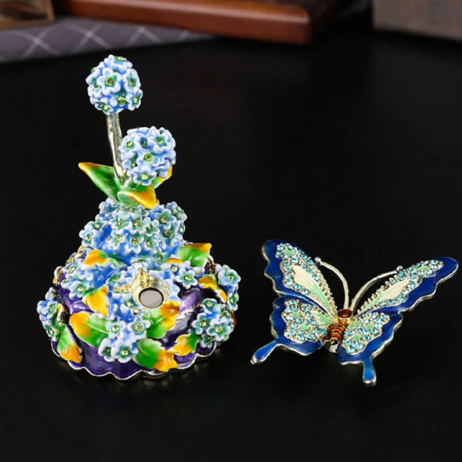 Creative Butterfly and Flower Trinket Box Enameled Decorative Keepsake Ring Box Necklace Earrings Organizer Home Decor