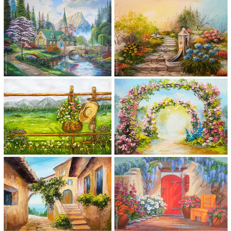 SHENGYONGBAO Art Cloth Vintage Oil Painting Scenery Photography Backdrops Photo Background For Photo Studio Props YH-04