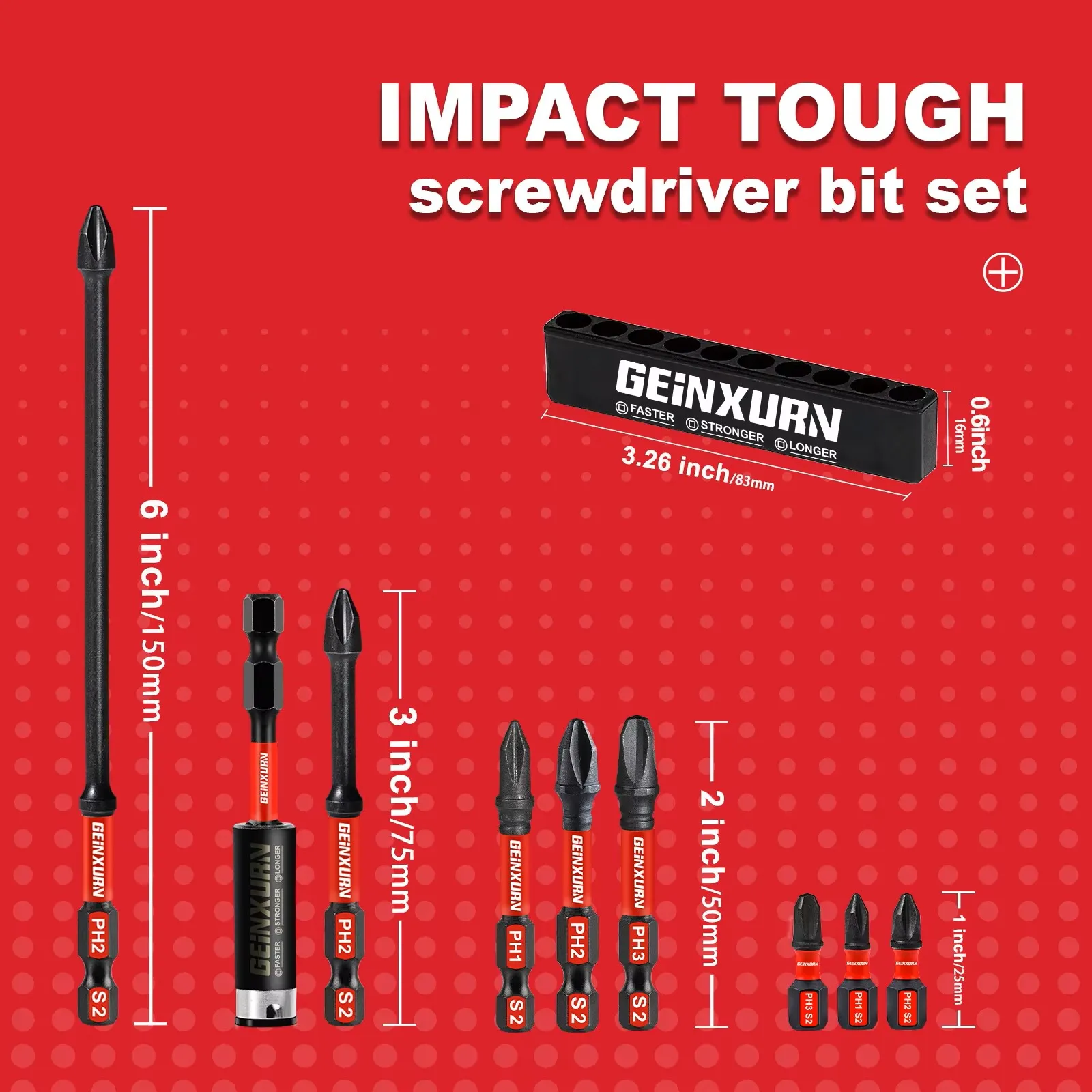Geinxurn Impact Magnetic #1/#2/#3 Phillips Screwdriver Bits Set With Storage Organizer, Marine Boat Hardware