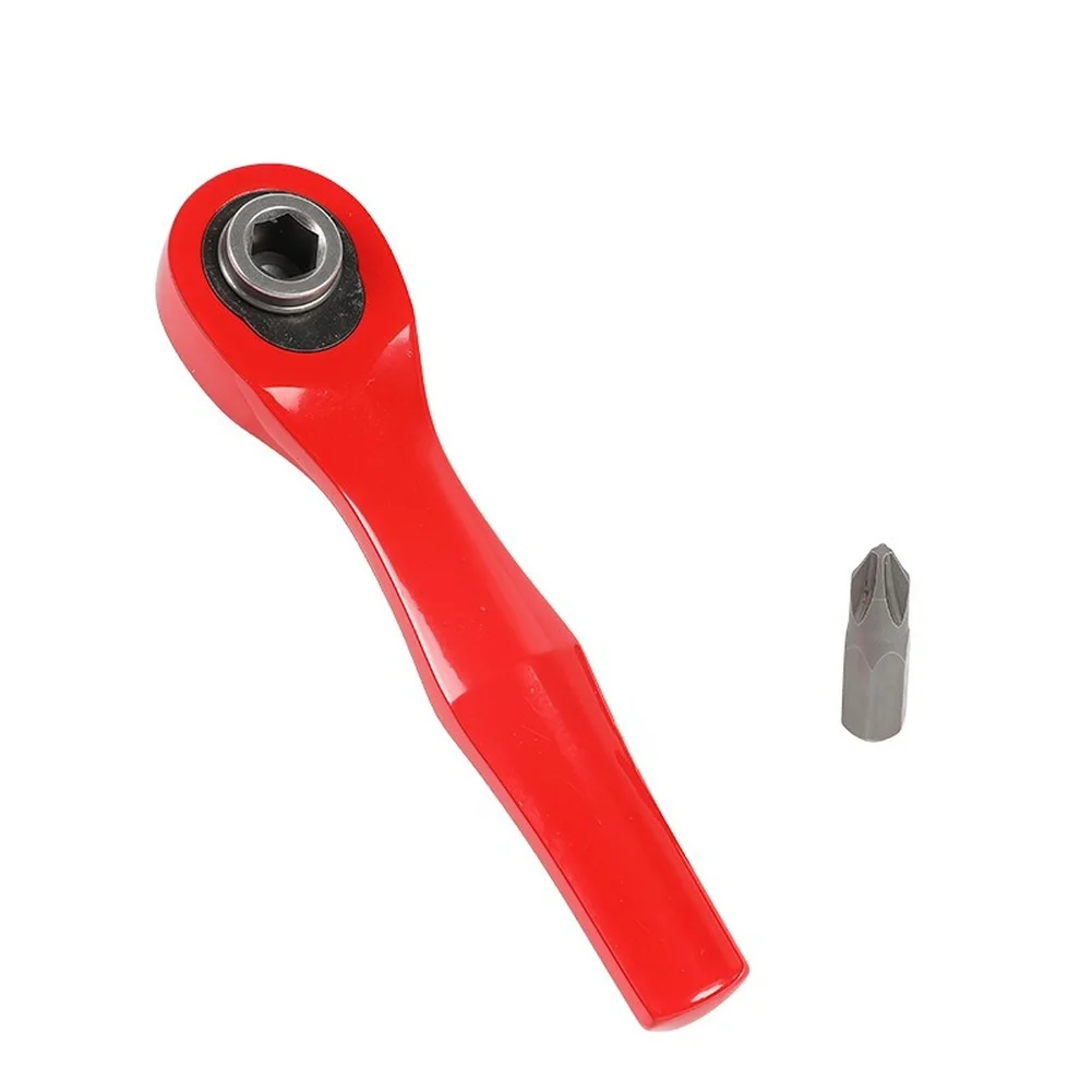 Red Portable Ratchet Wrench Set 2Pcs Chrome Vanadium Steel With Screwdriver Bits For Home Repair DIY Hand Tool Kit