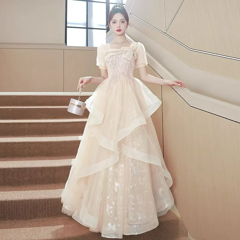 

Champagne-colored evening dress for women new high-end and niche style graduation ceremony dress suitable daily wear in summer