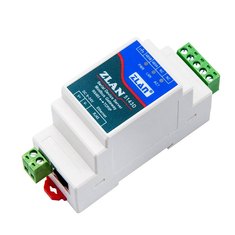 ZLAN5143D Small Size Din Rail Mounted Modbus RTU TCP Ethernet One Serial Port IoT Applications Modbus Communication Networking