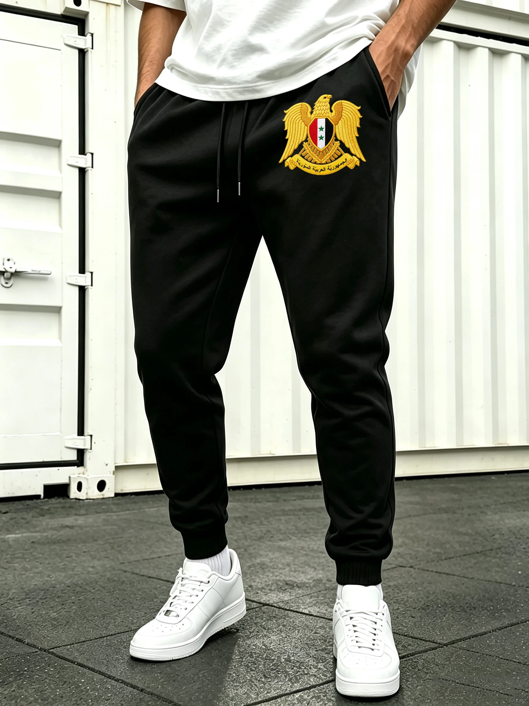 Syria Printing Man'S Casual All-Match Long Pants Fleece Warm Sweatpants Sports Drawstring Pant Joggers Multicolor Trousers