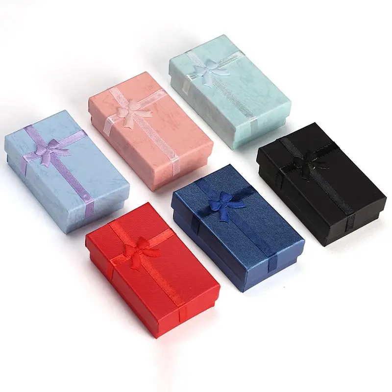 

16Pcs/lot Colorful Paper Pendant Jewelry Package Box Silk Ribbon Ring Earring Necklace Jewelry Organizer Holder Box 5*8*2.5cm
