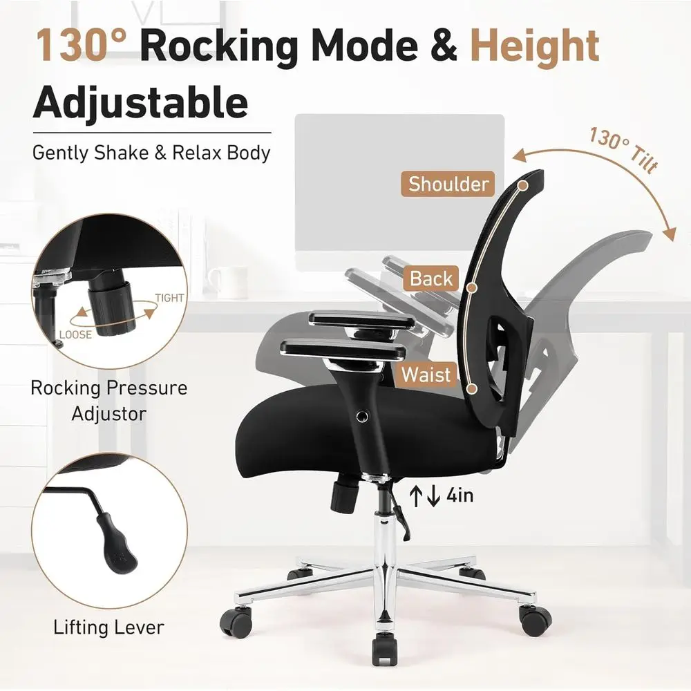Ergonomic Home Office Desk Chair - Heavy Duty Mid Back with Lumbar Support & 4D Armrest, Height Adjustable Mesh Computer Gaming