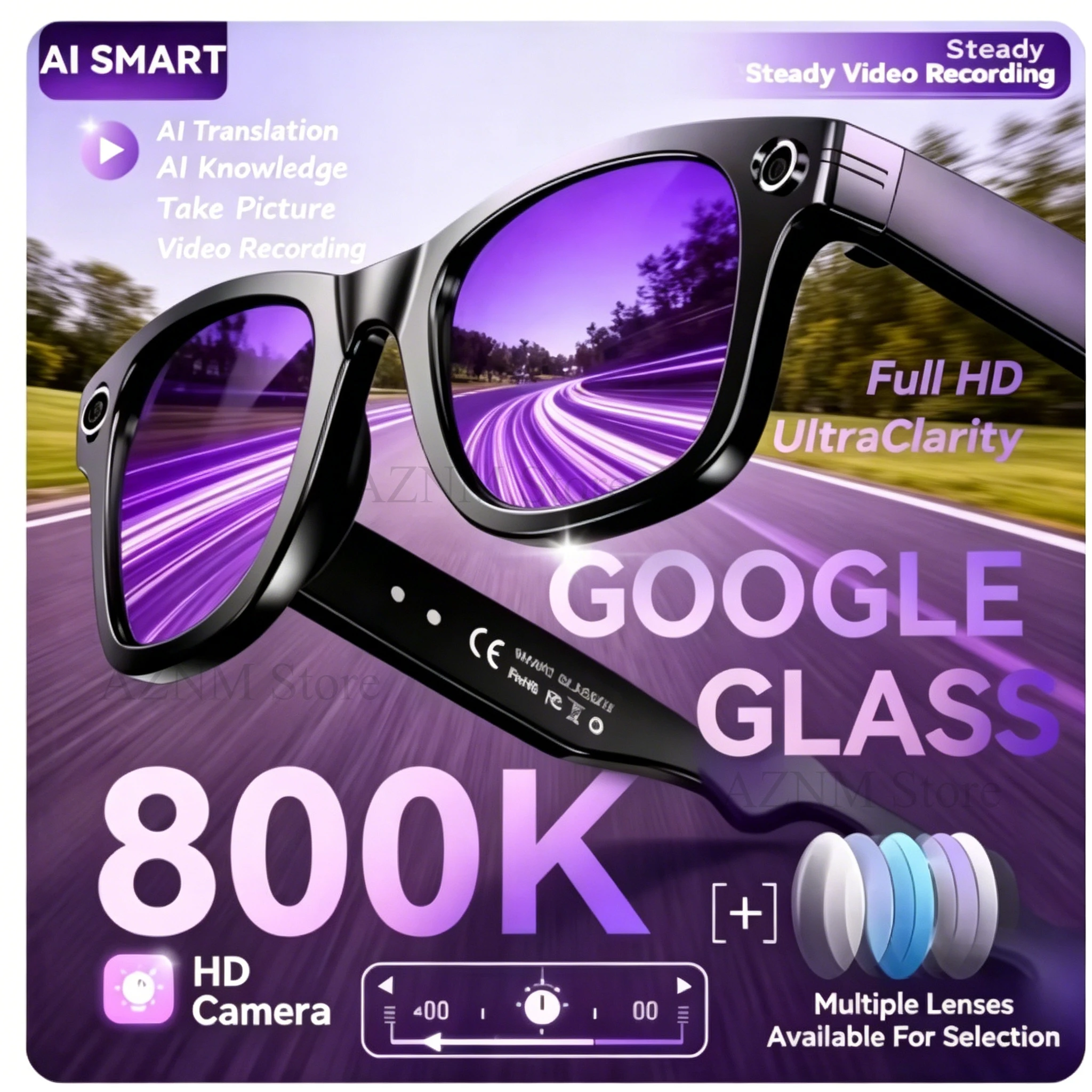 KI-Smart-Brille mit HD-Kamera, Echtzeit-Sprachübersetzung, Audioaufnahme, 4K UHD Tragbare Vlog-Brille für Meetings, Arbeit und Outdoor-Aktivitäten