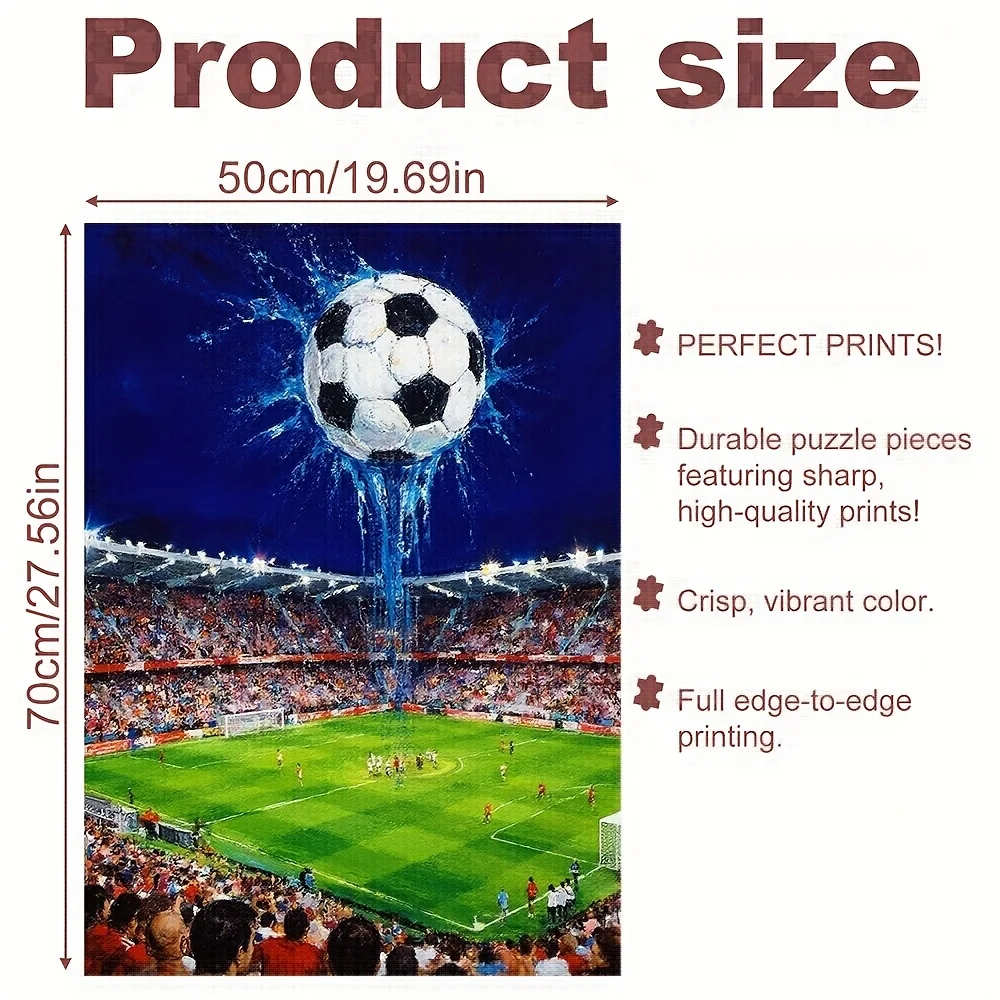 1000 قطعة من أحجية الصور المقطوعة تتميز ملعب كرة القدم - تصميم رذاذ منتصف الهواء، عمل فني ملون لمباراة كرة القدم، مثالي لغرفة الألعاب