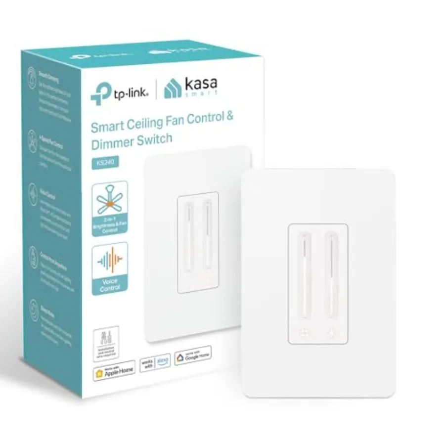 Ceiling Fan Control and Dimmer Switch Adjustable 4-Speed Fan and Brightness Control Works w/Apple HomeKit, Alexa and Google Hom