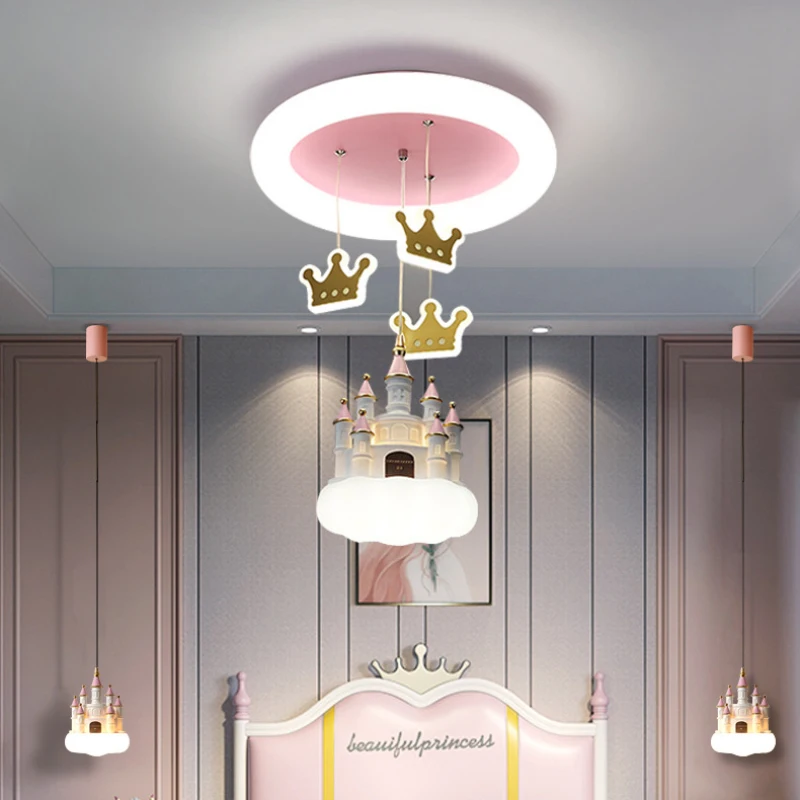 Imagem -02 - Pink Sky Castle Led Lustres para Menina Romântico e Criativo Quente Quarto da Princesa Quarto do Bebê Lâmpadas do Quarto Romântico