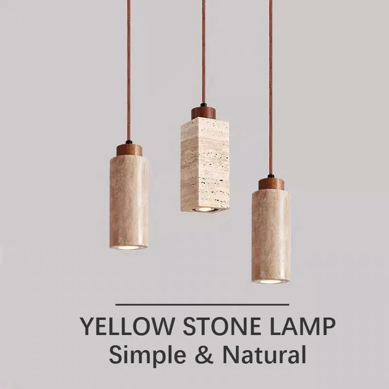 

Yellow Marble Ceiling Lamp Japan Wabi-Sabi Droplight Dining Table Travertine Pendant Light Restaurant Nordic Modern Hanging Lamp