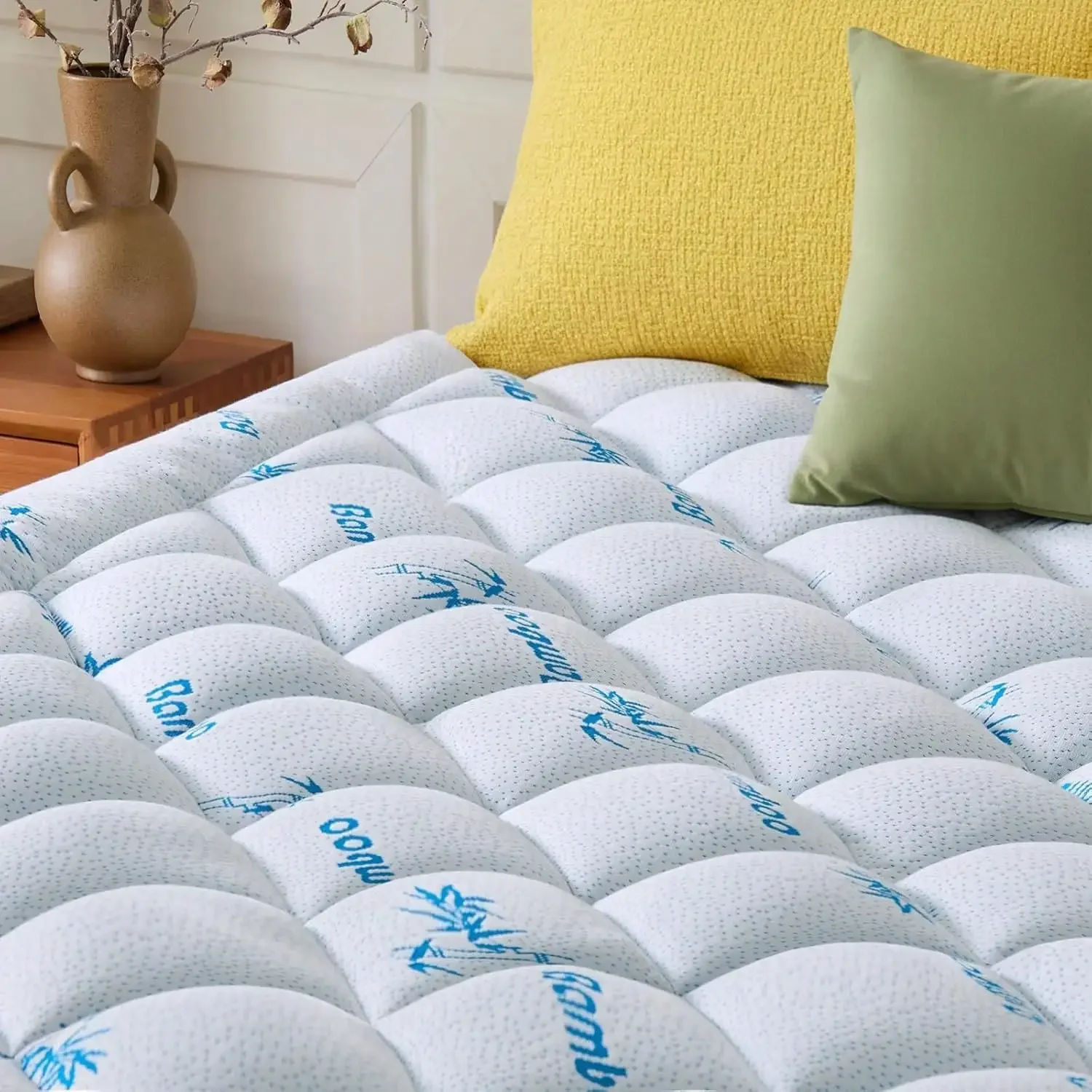 Queen Mattress Topper, Viscose Derived From Bamboo Thick Pillow Top Mattress Pad With Deep Pocket, Naturally Cooling For Hot Sleepers, Soft For Back Pain Relief