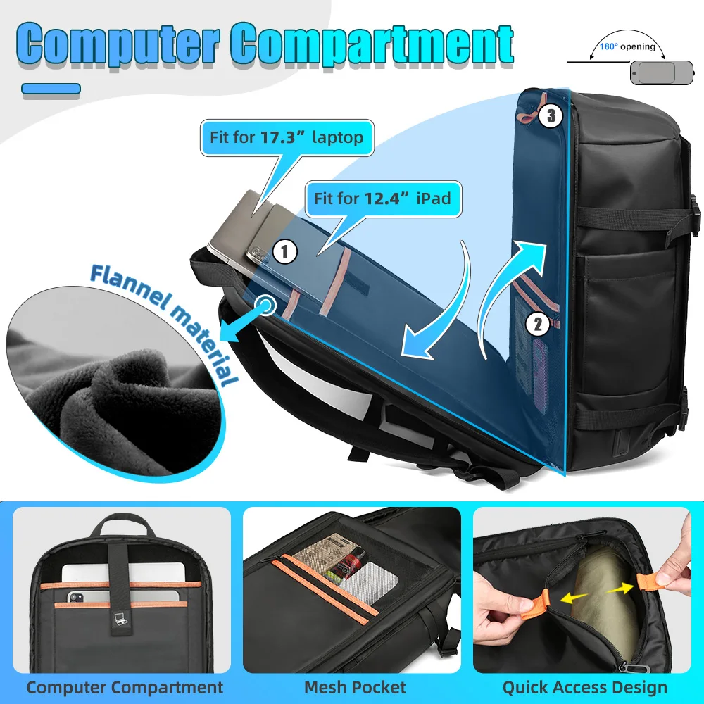 Heroic Knight Travel Backpack Men Waterproof Fashion Large Capacity 17.3 Laptop Backpacks Business Expandable USB Charging Bag