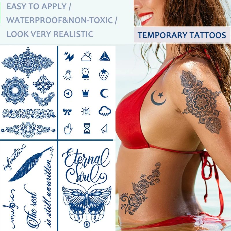 Semi Permanent Tattoos for Women Waterproof and Long-Lasting 2 Weeks Tattoos Realistic Fake Tattoos Stickers Butterfly Flowers