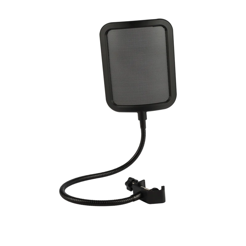 Square Metal Pop Filter, Metal Mesh Layer Microphone Windscreen, Compatible with Most Mic, with Flexible 360° Gooseneck Clip