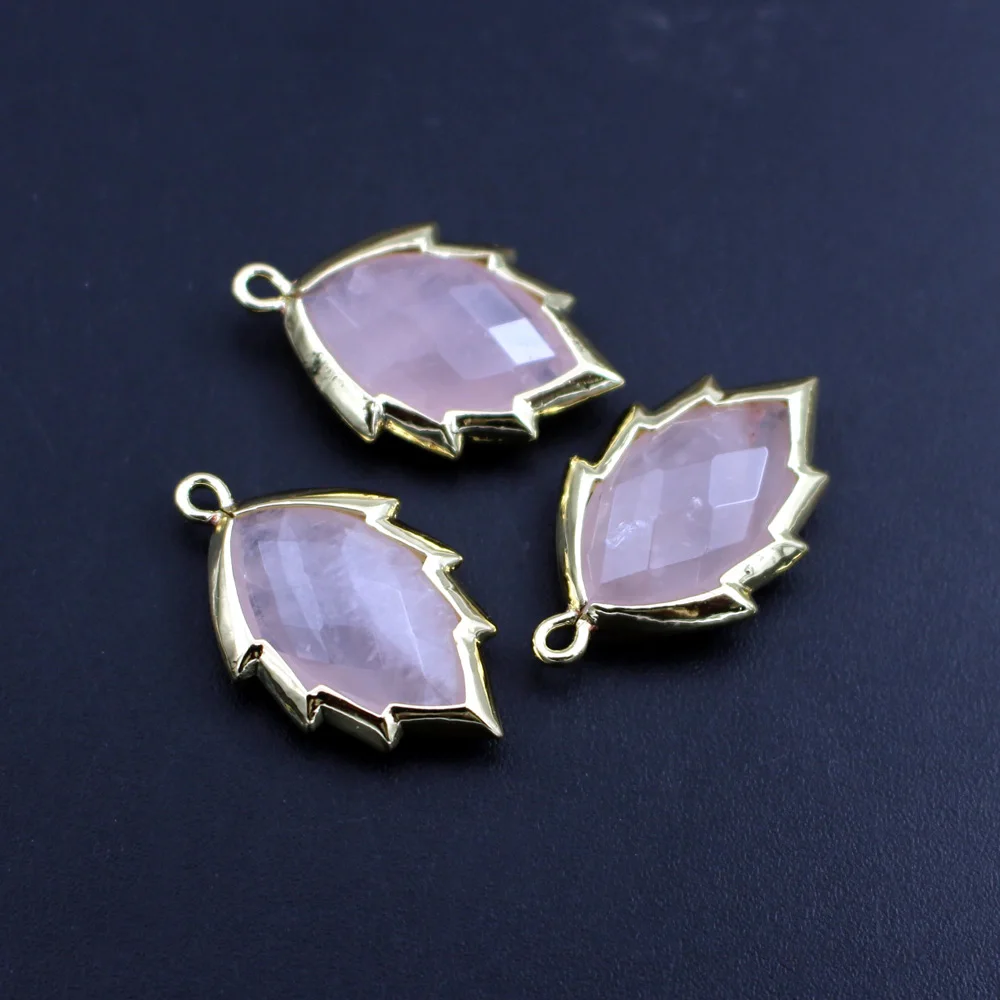 10 個ファセットリーフシェイプ天然水晶ラブラドライトストーンチャーム DIY 女性レディパーティードロップイヤリングブレスレットチェーンネックレス