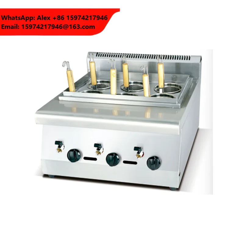 Commercial Countertop Gas Fast Heating Stainless Steel Easy Cleaning Noodle Cooker High Capacity 6 Basket Pasta Boiler Cabinet