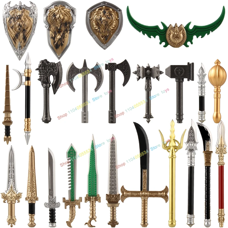 5 pçs pjt061 guerreiro medieval arma tijolos escudo machado martelo alabarda blocos de construção acessórios modelo figuras brinquedos juguetes